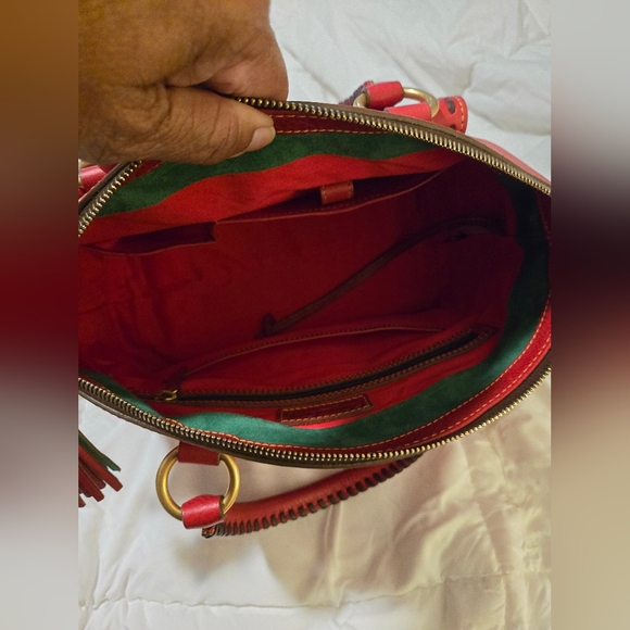 Euc Dooney & Bourke Red Fkorentine Leather Satchel With Pocket - Picture 8 of 11